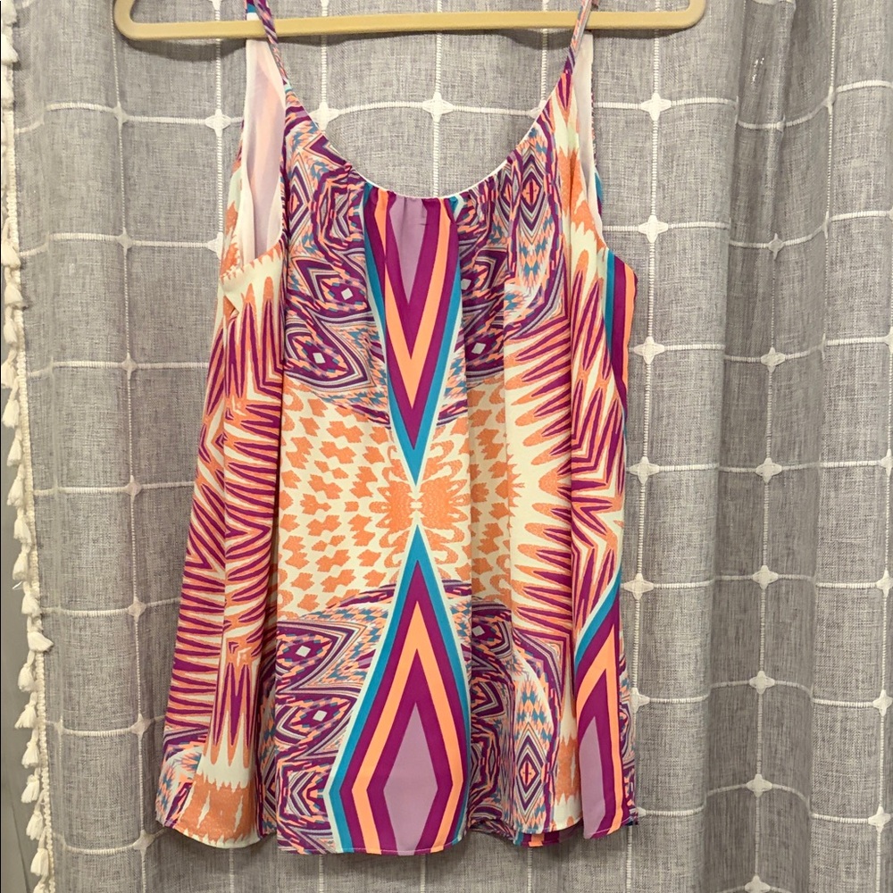 Buddy Love Vibrant Geometric Print Spaghetti Strap Tank Top - Purple/Orange